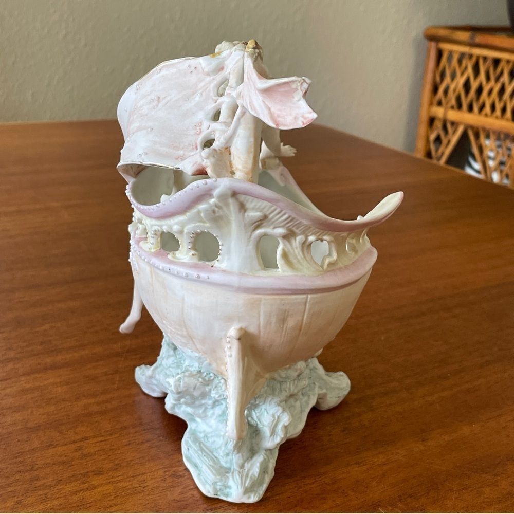Vintage RARE One of a kind Porcelain Ceramic Goddess on a Ship Decor Art - Picture 8 of 16